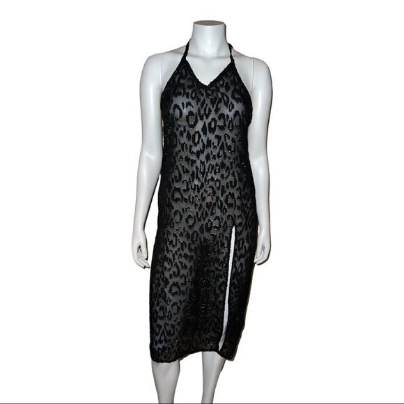 Miken Juniors' Lurex Animal-Print Midi Cover-Up Dress Black Small NWT - Picture 2 of 6